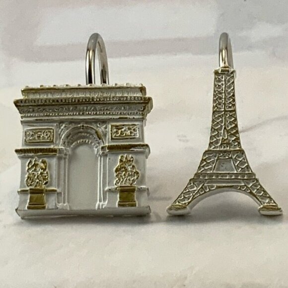 Paris Eiffel Tower Shower Hooks Arc de Triomphe French Set of 12 White G… - Picture 3 of 16